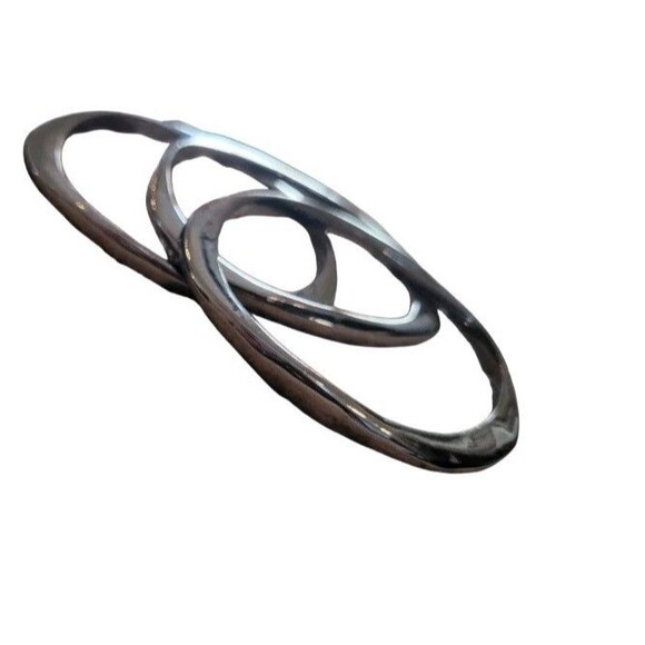 Cookie Lee Geometric Gunmetal set of 3 Bangle Bracelets Signed - Picture 6 of 7